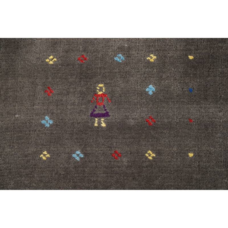 Hand Knotted Oriental 100% Wool Carpet Tribal Tribal Greys & Charcoal Gabbeh Area Rug - 9' 8'' X 7' 10''
