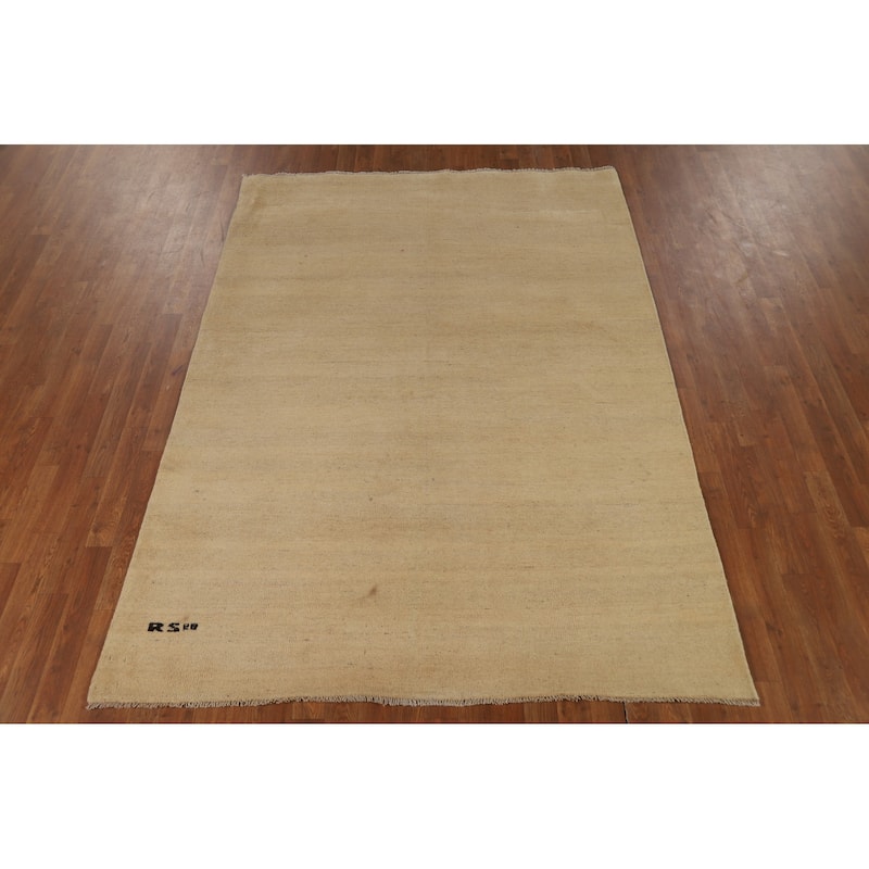 Gabbeh Modern Area Rug Handmade Beige Tribal Wool Carpet - 5'7"x 7'9"