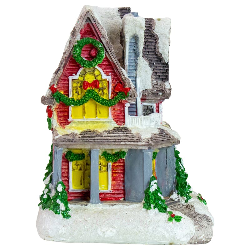 LED Lighted Snowy House Christmas Village Decoration - 5" - Red