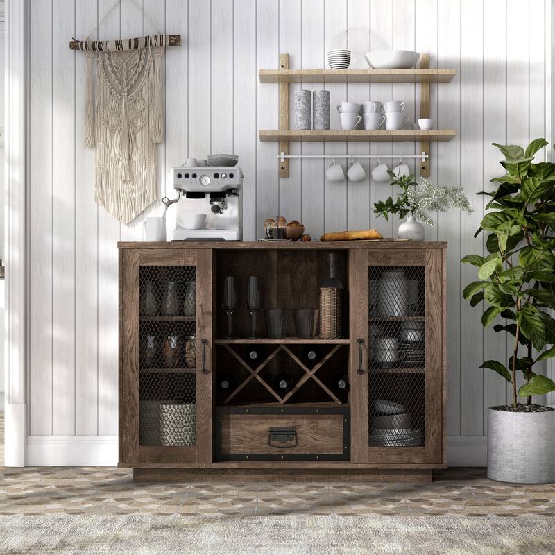 DH BASIC Industrial 7-shelf Buffet with Wine Bottle Storage by Denhour