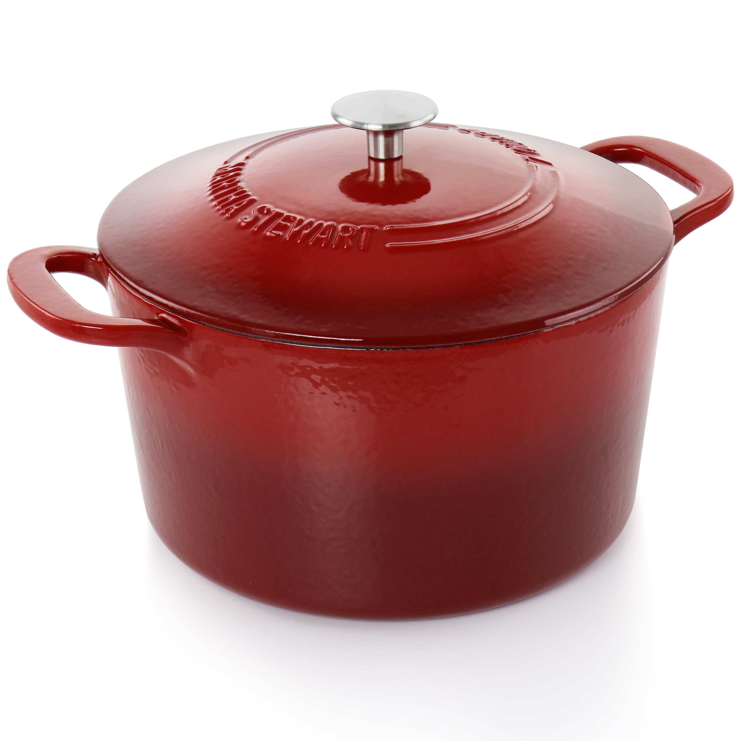 MARTHA STEWART ENAMELED CAST IRON OVAL RED DUTCH OVEN WITH LID