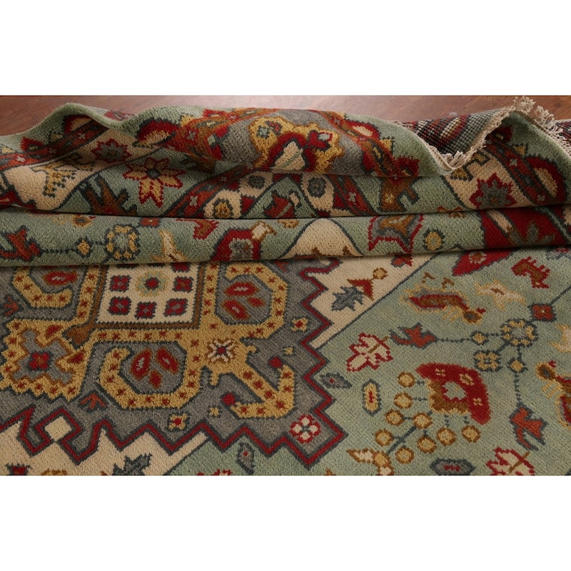 Tribal Green Geometric Heriz Serapi Area Rug Hand-Knotted Wool Carpet - 7'11"x 9'10"
