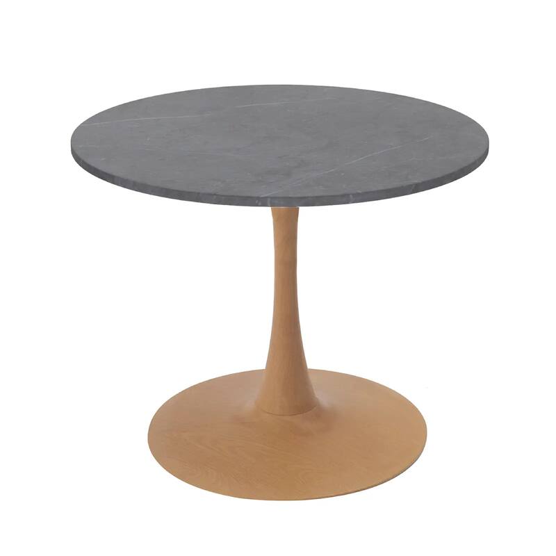 Bristol 27" Round Dining Table with Sintered Stone Top and Natural Wood Steel Pedestal Base for Modern Kitchen and Dining Room - Marble Grey