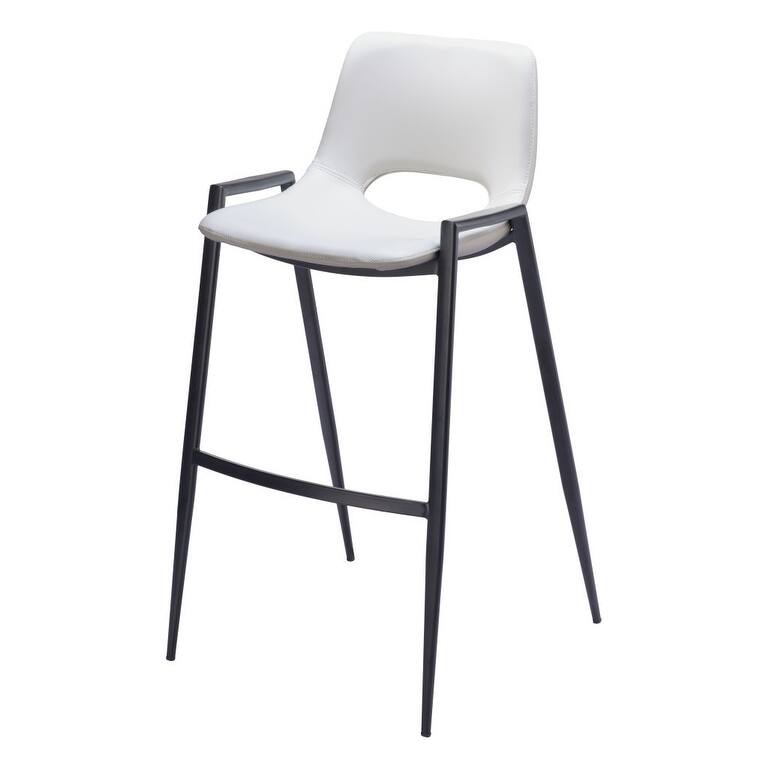 HomeRoots Set of Two 30" White and Black Faux Leather and Steel Low Back Bar Height Bar Chairs