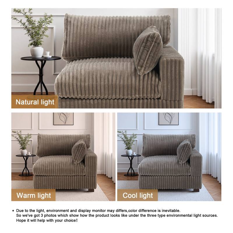 40"W Plush Corduroy Corner Accent Chair Sectional Module with Pillow