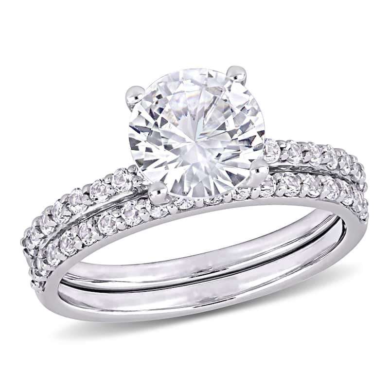 Miadora 10k White Gold Created White Sapphire Wedding Ring Set