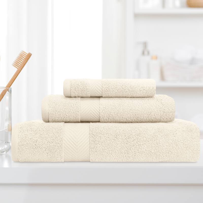 Superior Soft & Absorbent Zero Twist Cotton 3-piece Towel Set - Ivory