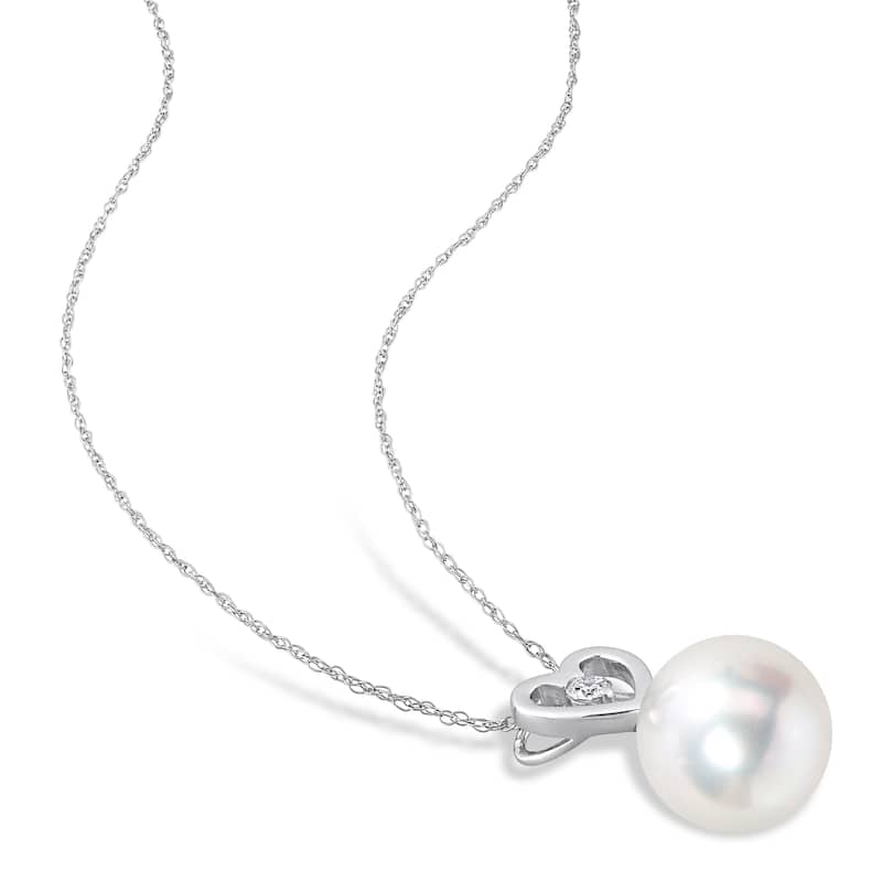 Miadora Diamond Accent 9.5-10mm White South Sea Cultured Pearl Fashion Pendant with Chain 10k White Gold