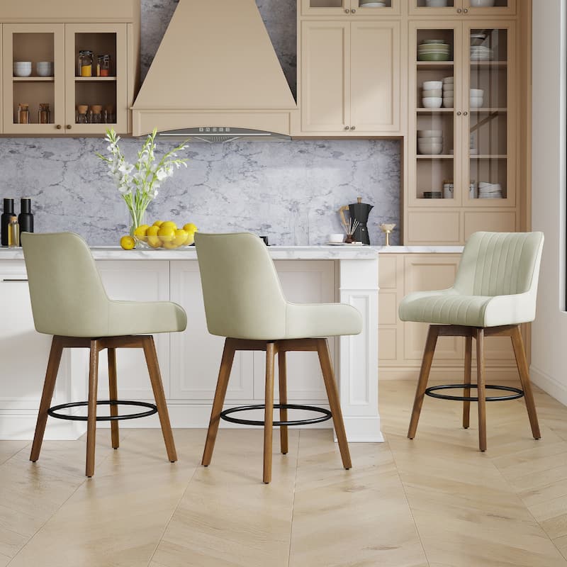 26" Faux Leather Upholstered Wood Swivel Counter Stool Set of 3 or 4 - 38.8"H x 20.5"W x 21.7"D