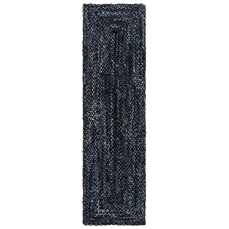 SAFAVIEH Georgine Handmade Nanny Braided Bohemian Cotton Rug - 2'3" x 8' Runner - Black/Blue