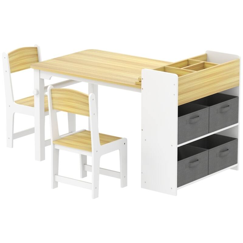 White Wooden Children’s Drawing and Craft Table Set with Paper Roll and Multiple Storage Compartments