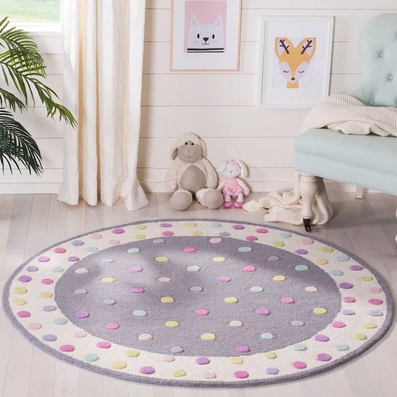 SAFAVIEH Handmade Kids Jocelyne Wool Rug - 3' Round - Grey/Multi