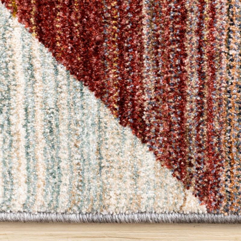 Olivia Collection - Distressed Geometric Red White Grey Area Rug