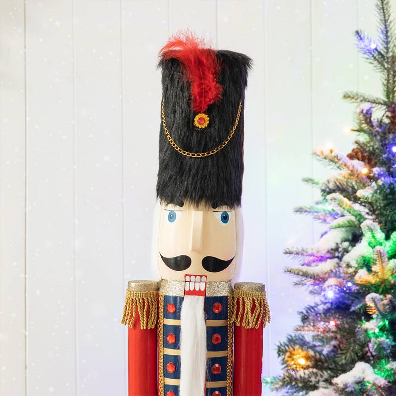 Glitzhome 42"H Large Size Christmas Wooden King & Soldier Nutcracker Set Xmas Figurine Decor for Indoor Outdoor