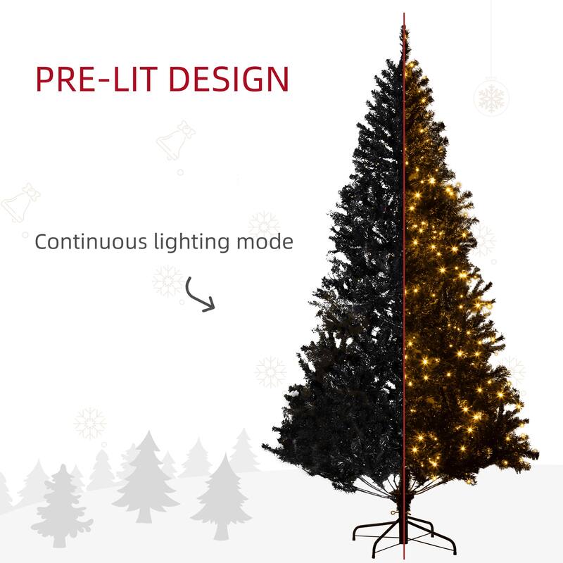 HOMCOM Pre-Lit Douglas Fir Tree - Warm White LED Lights, Realistic Branches, Black