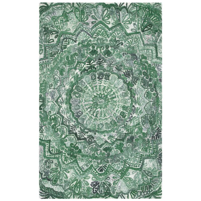 SAFAVIEH Handmade Marquee Genta Modern Medallion Wool Rug - 2' x 3' - Green/Ivory - Rectangle