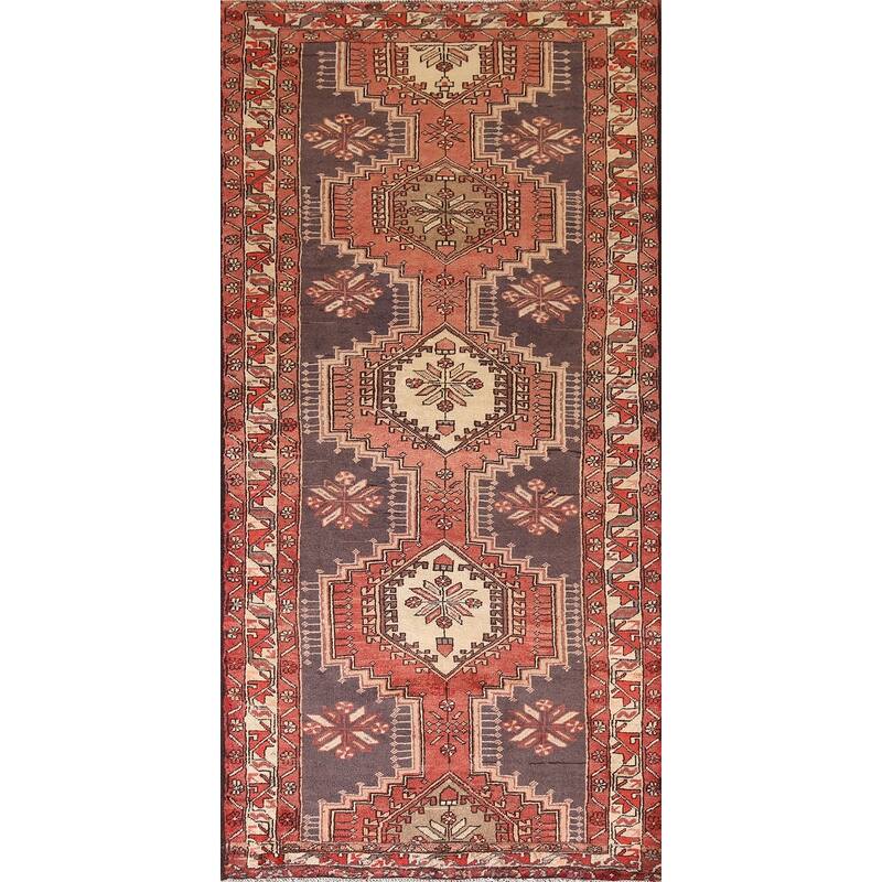 Geometric Ardebil Persian Vintage Runner Rug Hand-Knotted Wool Carpet - 3'10"x 8'6"