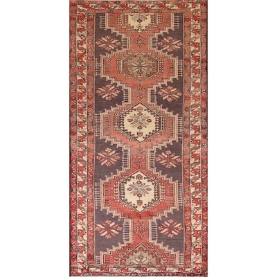 Geometric Ardebil Persian Vintage Runner Rug Hand-Knotted Wool Carpet - 3'10"x 8'6"