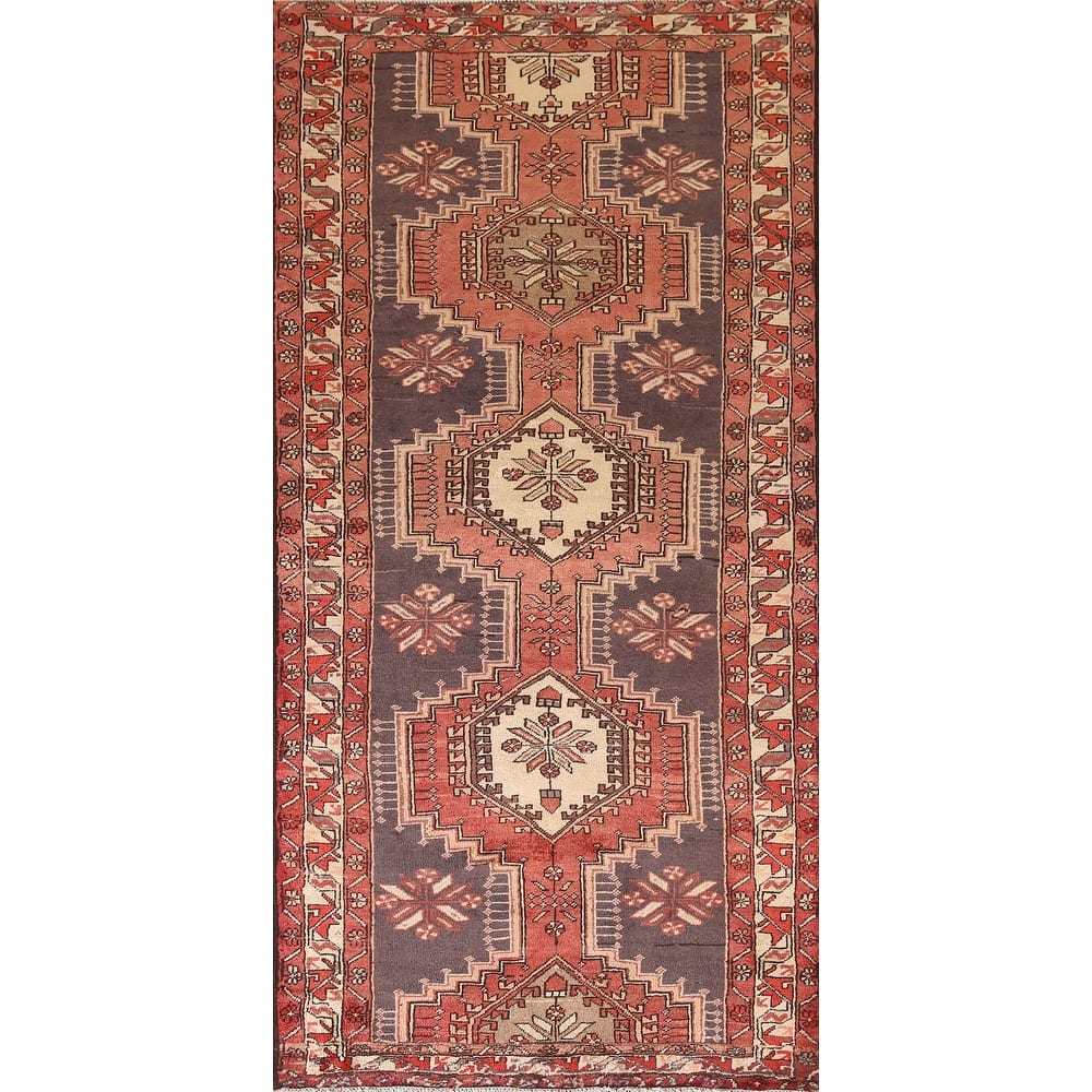 Geometric Ardebil Persian Vintage Runner Rug Hand-Knotted Wool Carpet - 3'10"x 8'6"