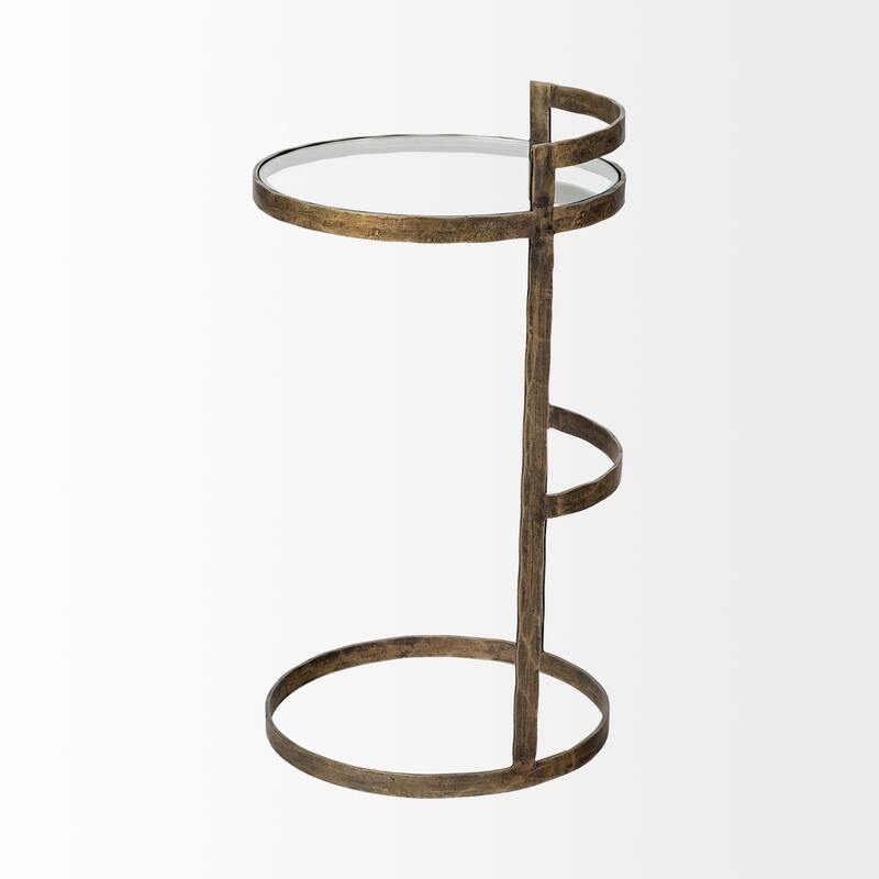 Gold Metal Abstract Base Round End Table with Clear Glass Top for Living Room - 15” x 15” x 26.5” (D x W x H)