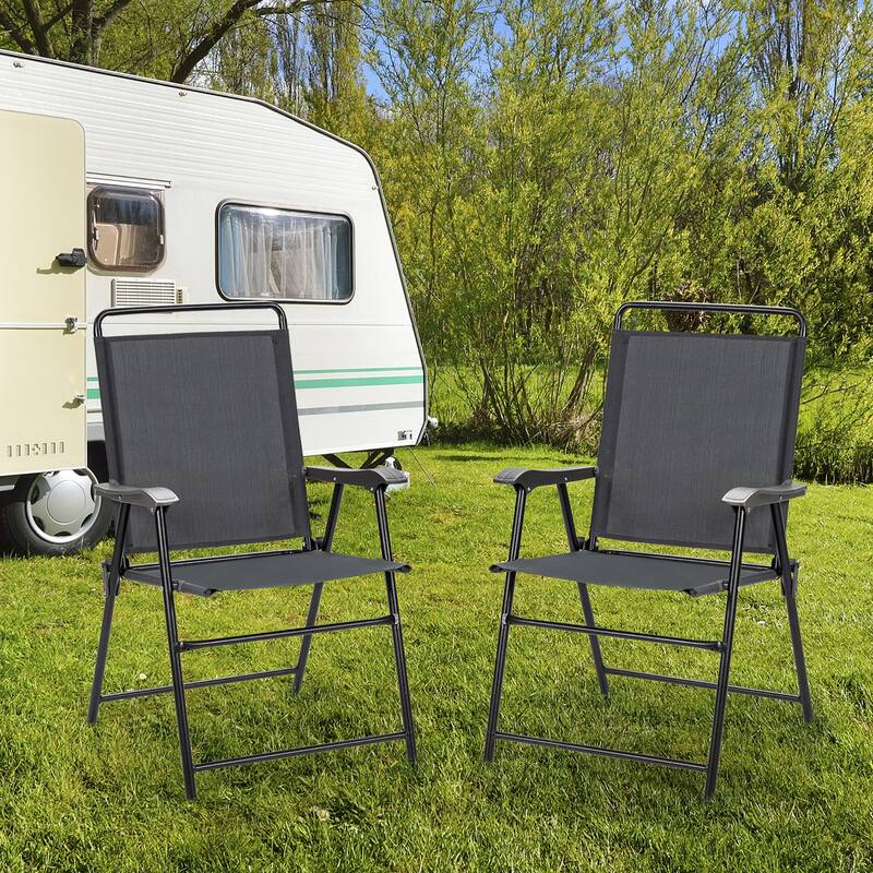 Costway 4PCS Outdoor Patio Folding Chair Armrest Portable Camping Lawn