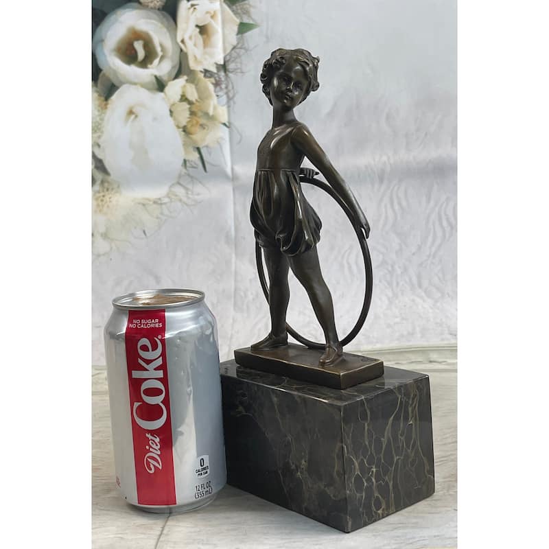 Bronze Marble Statue Pretty Girl Playing Bookend Figure Figurine Art Deco Sale