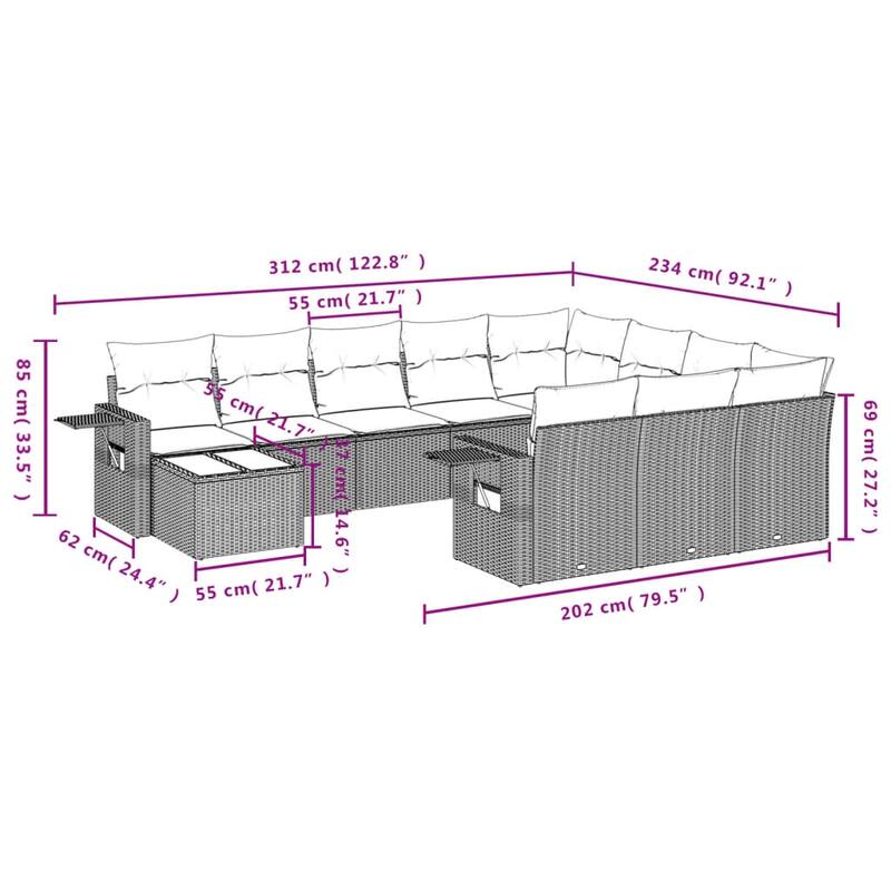 vidaXL Garden Sofa Set - 21.7 x 21.7 x 14.6