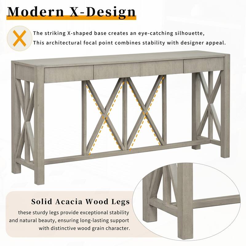 Crisscross Design Entryway Table with Open Bottom Storage