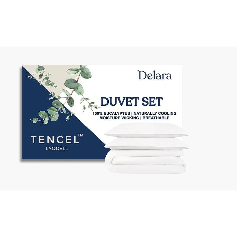 100% Eucalyptus Lyocell Tencel Duvet Cover, Naturally Cooling, Super Soft, Moisture-Wicking, Smooth & Breathable 8 Internal Ties - White - Queen