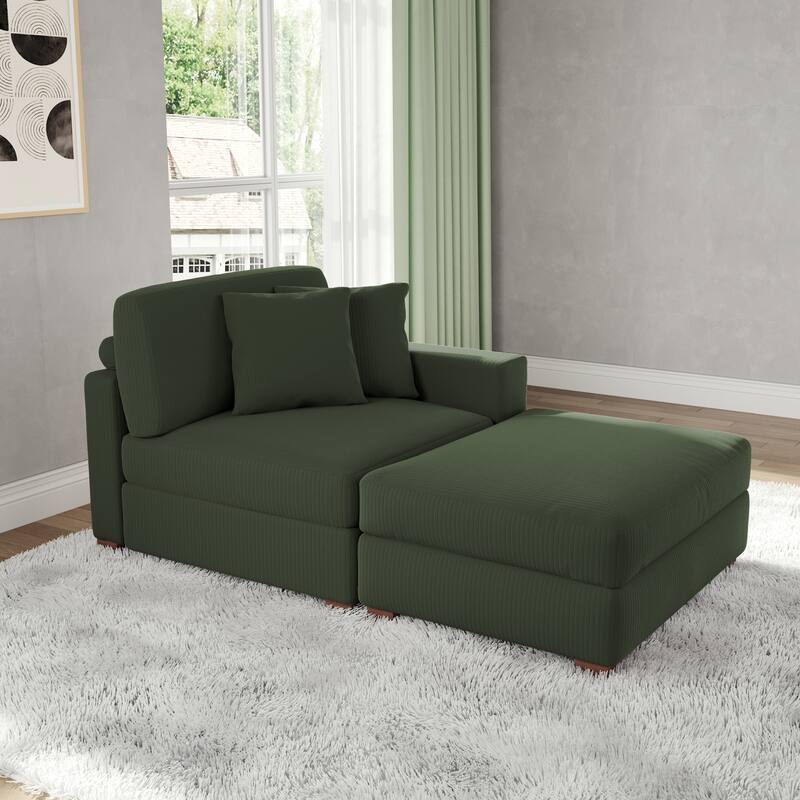 Corduroy Chaise Lounge Sofa with Ottoman for Living Room