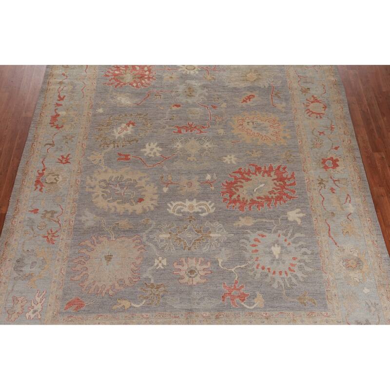 Hand Knotted Oriental 100% Wool Carpet Transitional All-Over Greys & Charcoal Oushak Area Rug - 11' 9'' X 8' 11''