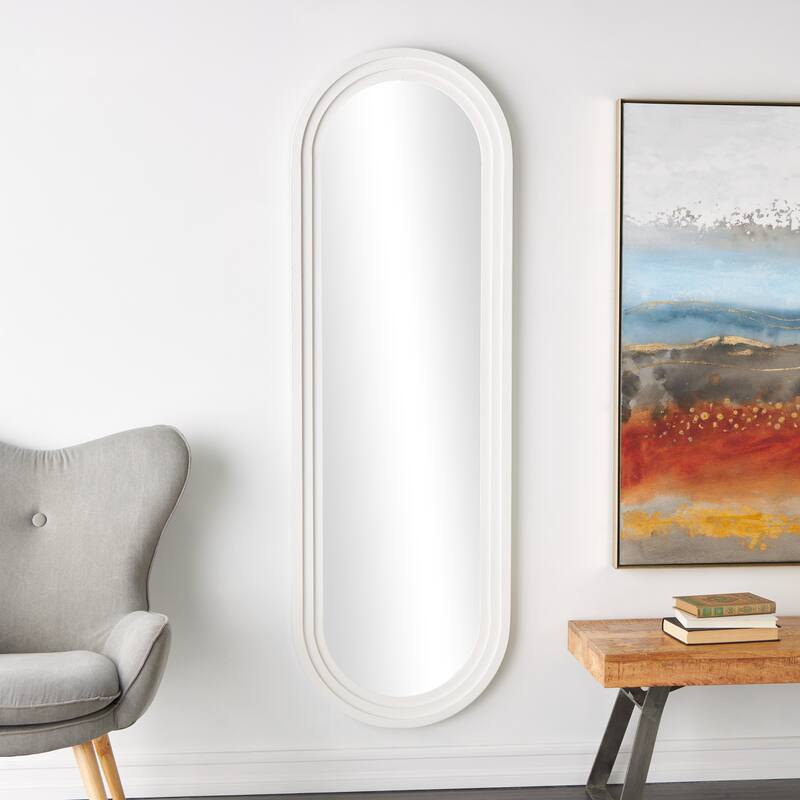 Wooden Oval Wall Mirror with Layered Frame - White - Roche River Decor - 1"W x 22"L x 68"H