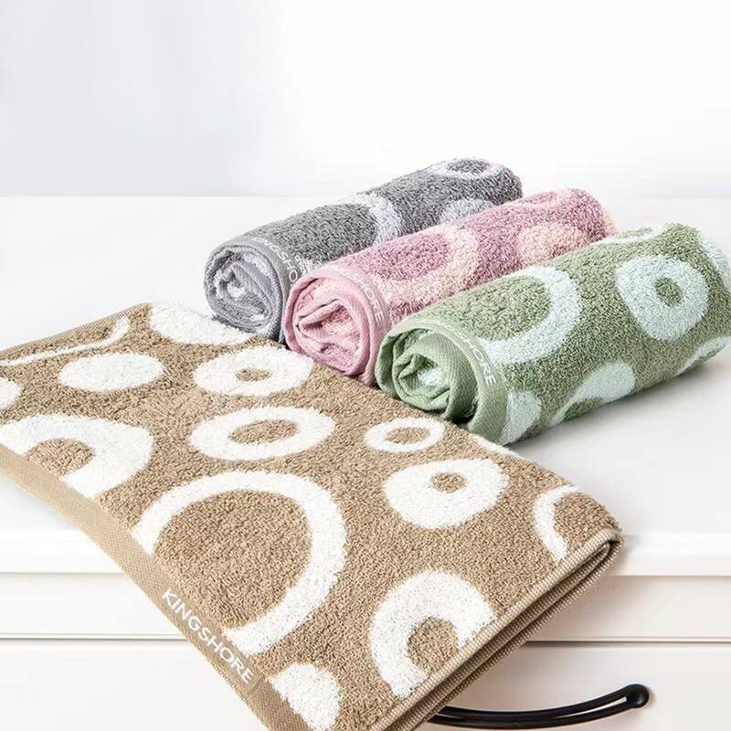 Cute Round Geometric Pattern Hand Towels, Cotton Comfortable Highly Absorbent Bathroom Towel for Hand Drying and Face Washing