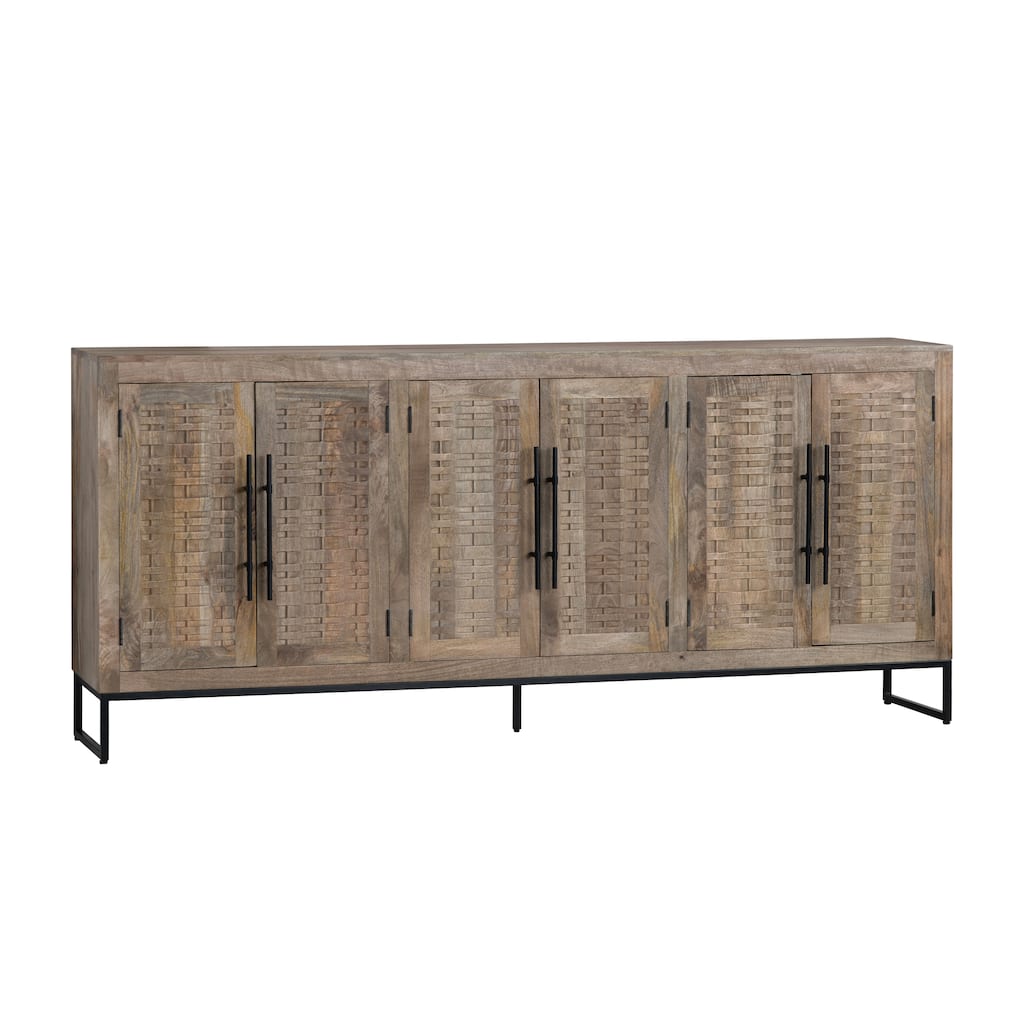 90" Brown Solid Mango 6 Door Media Credenza_Sideboard with Metal Base