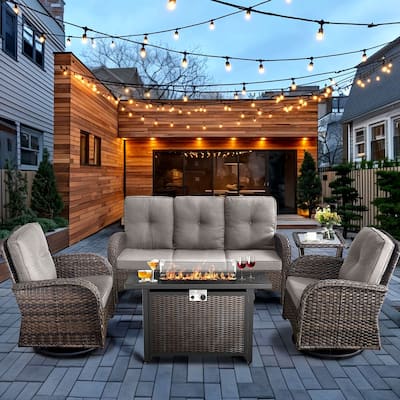 Pocassy Outdoor Fire Pit Conversation Sofa Set