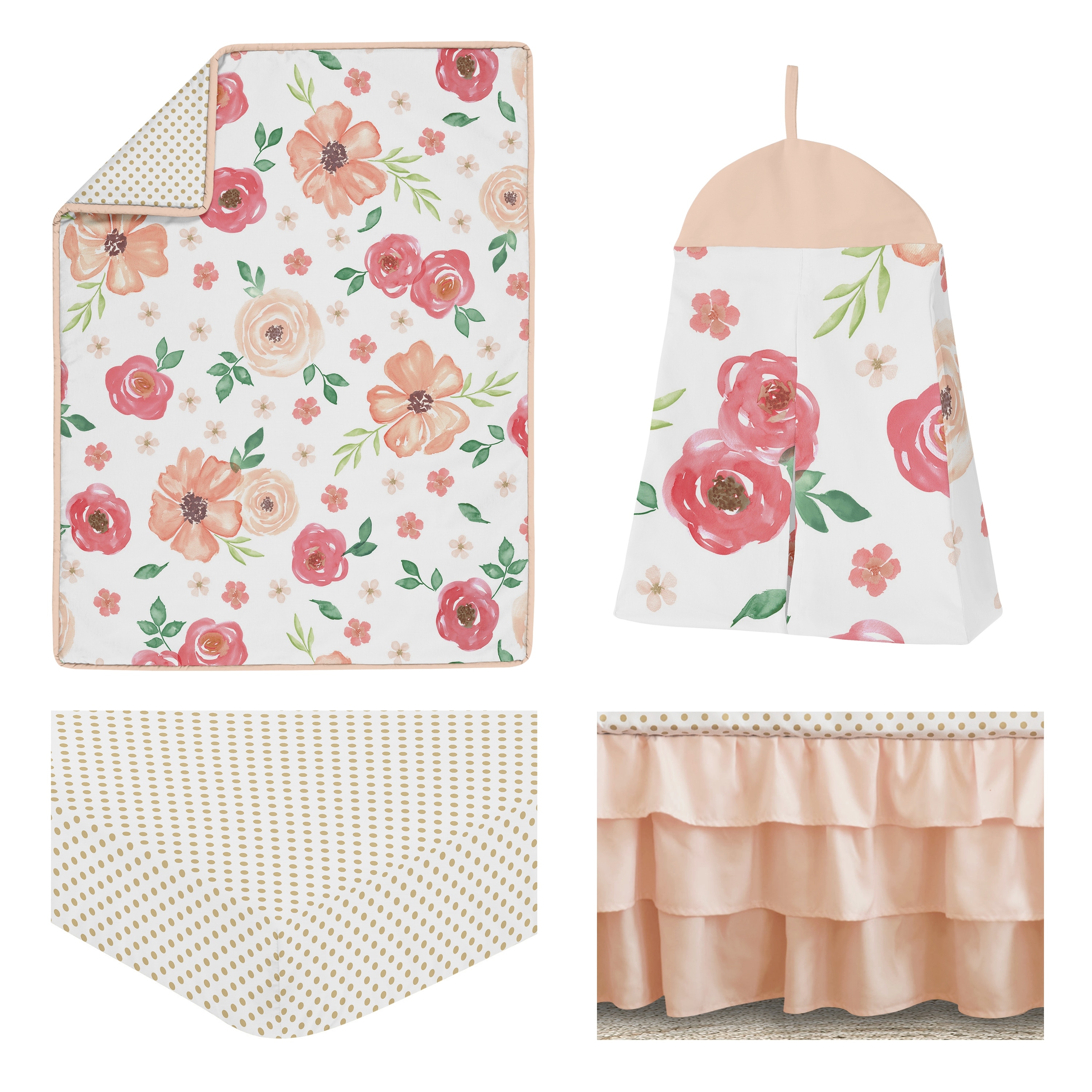 Sweet Jojo Designs Watercolor Floral 4 Piece Crib Bedding Set