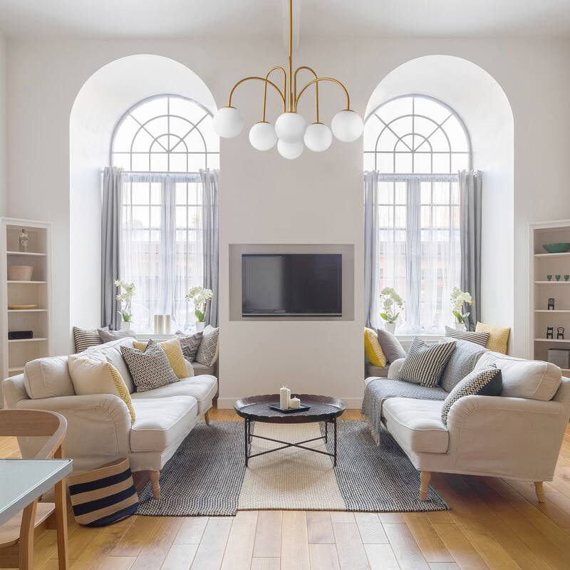 6/ 10-Light Modern Glam Sputnik Cluster Frosted Glass Globe Bubble Chandelier for Dining Room over Table