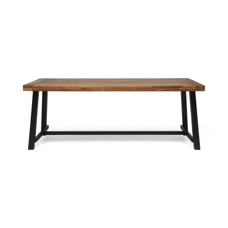 Teak Outdoor Dining Table for 8 Metal Frame Large Rectangular Patio