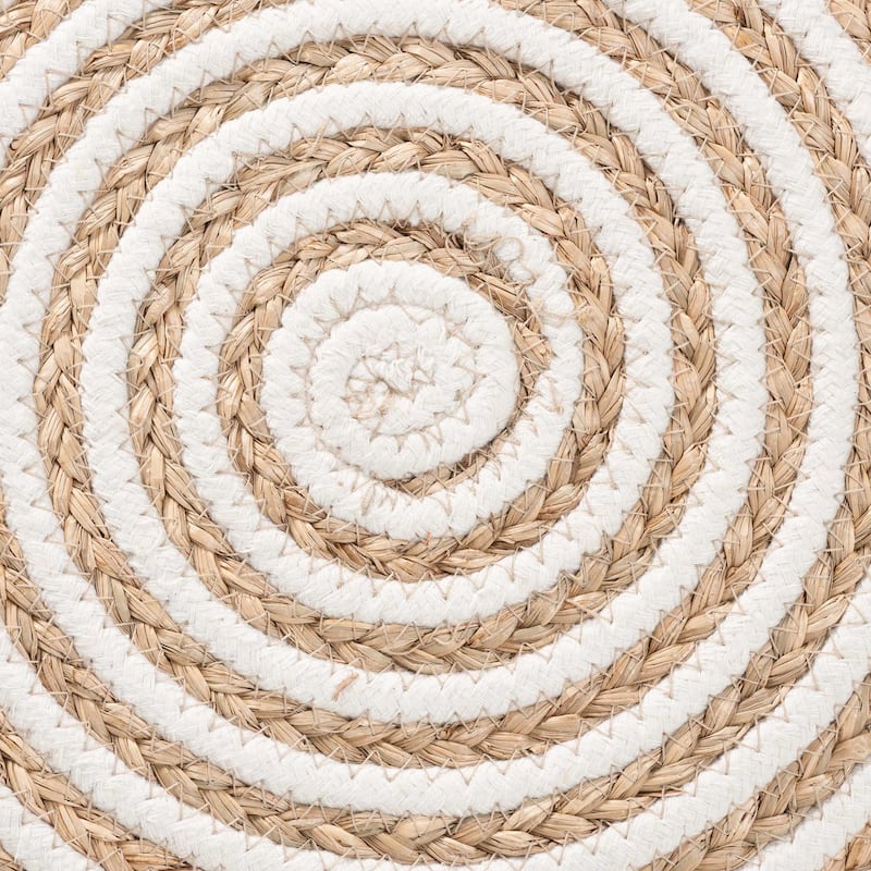 Nequiel Modern Bohemian Natural Brown Seagrass and Woven Rope Ottoman Footstool