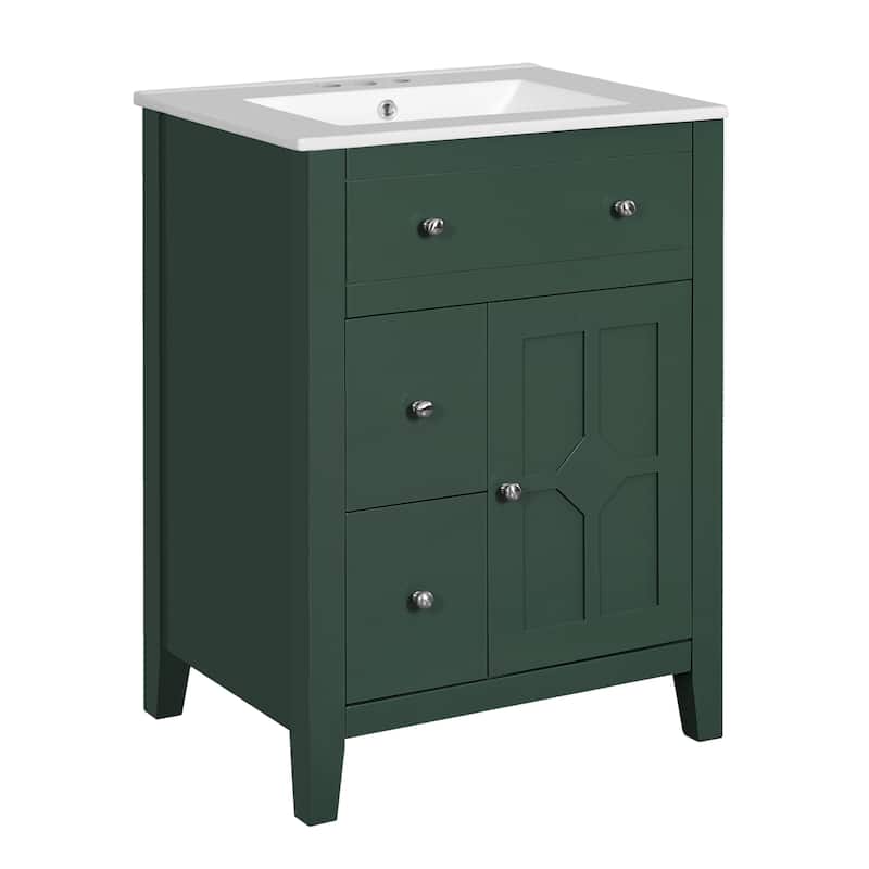 24" Modern Bathroom Vanity with Ceramic Basin Bathroom Storage Cabinet with 2 Drawers