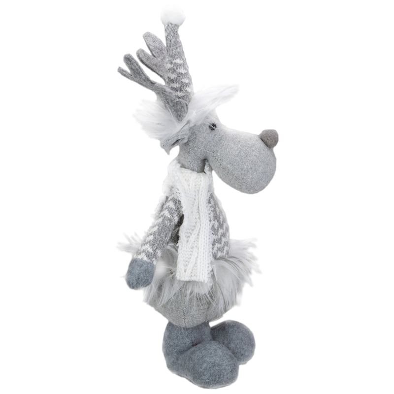 12-Inch Gray and White Standing Tabletop Moose Christmas Figure - 12"