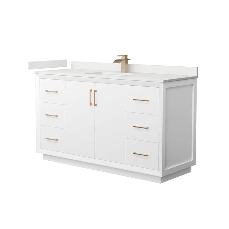 Wyndham Collection WCF414160S-QTZ-UNSMXX Strada 60" Free Standing - White / White Quartz Top / Satin Bronze Hardware