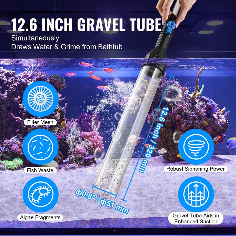 Aquarium Vacuum Gravel Cleaner of Brass Adapters for Fish Tank Cleaning Gravel & Sand - 50 ft 3/4 in, 15/16 in, and 55/64 in