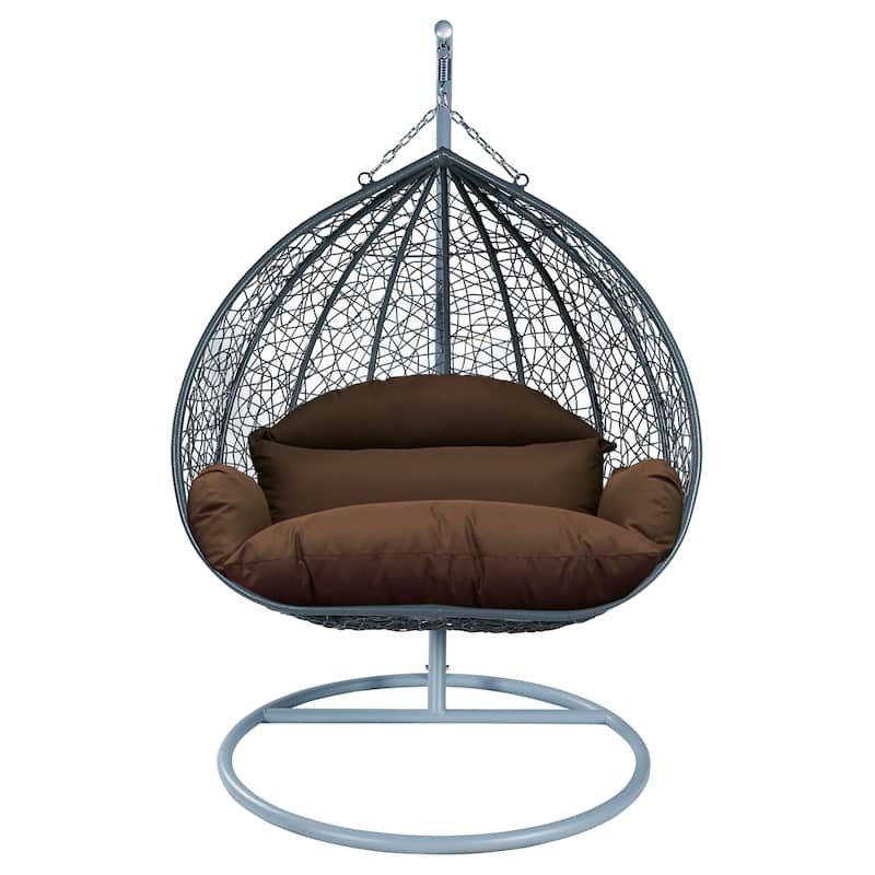 2-Person Egg Swing Chair in Grey Stainless Steel 2-Seater Porch Swing for Outdoor and Indoor - 77.95" Height