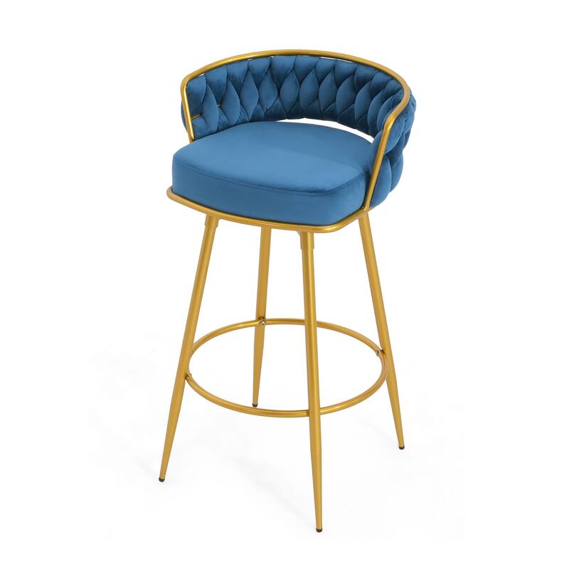 Roomfitters 31.5" Swivel Counter Height Bar Stools Set of 2, Low Back Upholstered Kitchen Chairs with Gold Metal Legs, Blue
