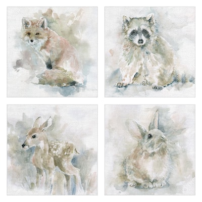 Watercolor Fawn, Fox, Rabbit, Raccoon by Paul Brent Canvas Art Prints