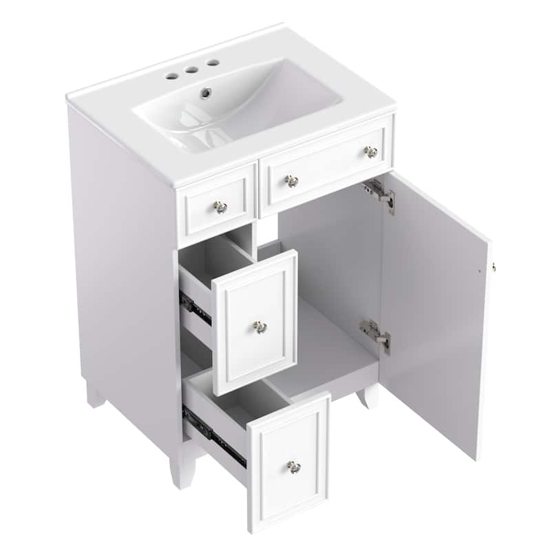 Roomfitters 24" Bathroom Vanity with Ceramic Sink, Storage Cabinet with 2 Drawers and 1 Soft-Close Door