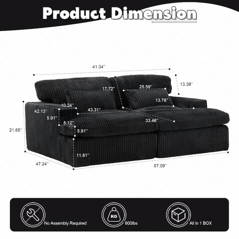 Double Chaise Lounge Chair Indoor Oversized Upholstered Sleeper Sofa Bed Sectional Chaise Corduroy Living Room Chair No Assembly