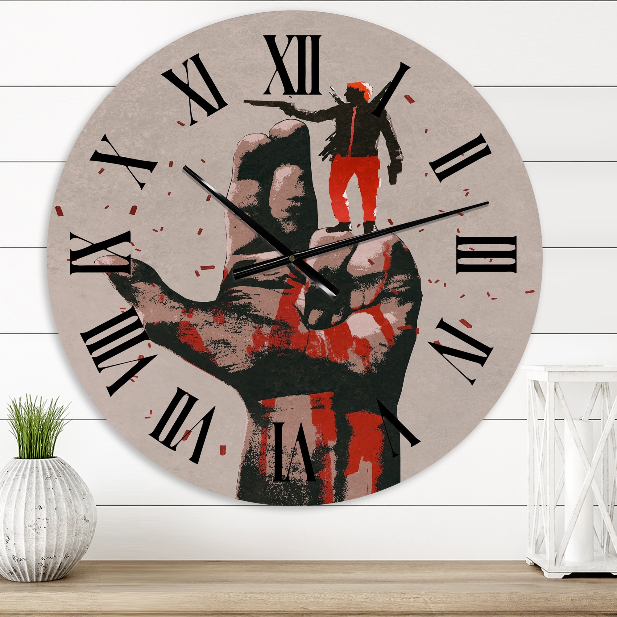 Designart 'Gun Sign With Man Shooting Gun' Modern wall clock - Bed Bath \u0026  Beyond - 33885308, image size:2000x2000
