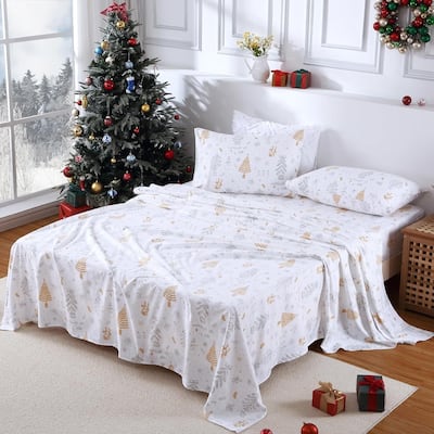 Christmas Soft Brushed Microfiber Holiday Bed Sheets Set with 16 Inches Deep Pocket